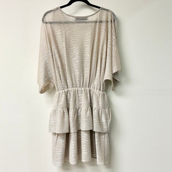 IRO Wide Shimmer Sheer Plunging Neck Blouson Mini Dress Gold Women's 36 / US 4 - Picture 5 of 5